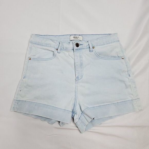 TWO pairs of denim blue jean cuffed stretch shorts 27 - Picture 2 of 12